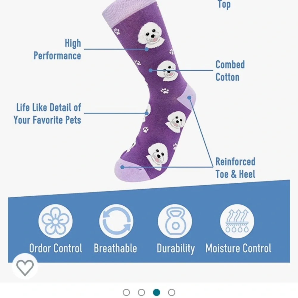 Sock Daddy NWT 2 pair Bichon Frise unisex socks purple and white